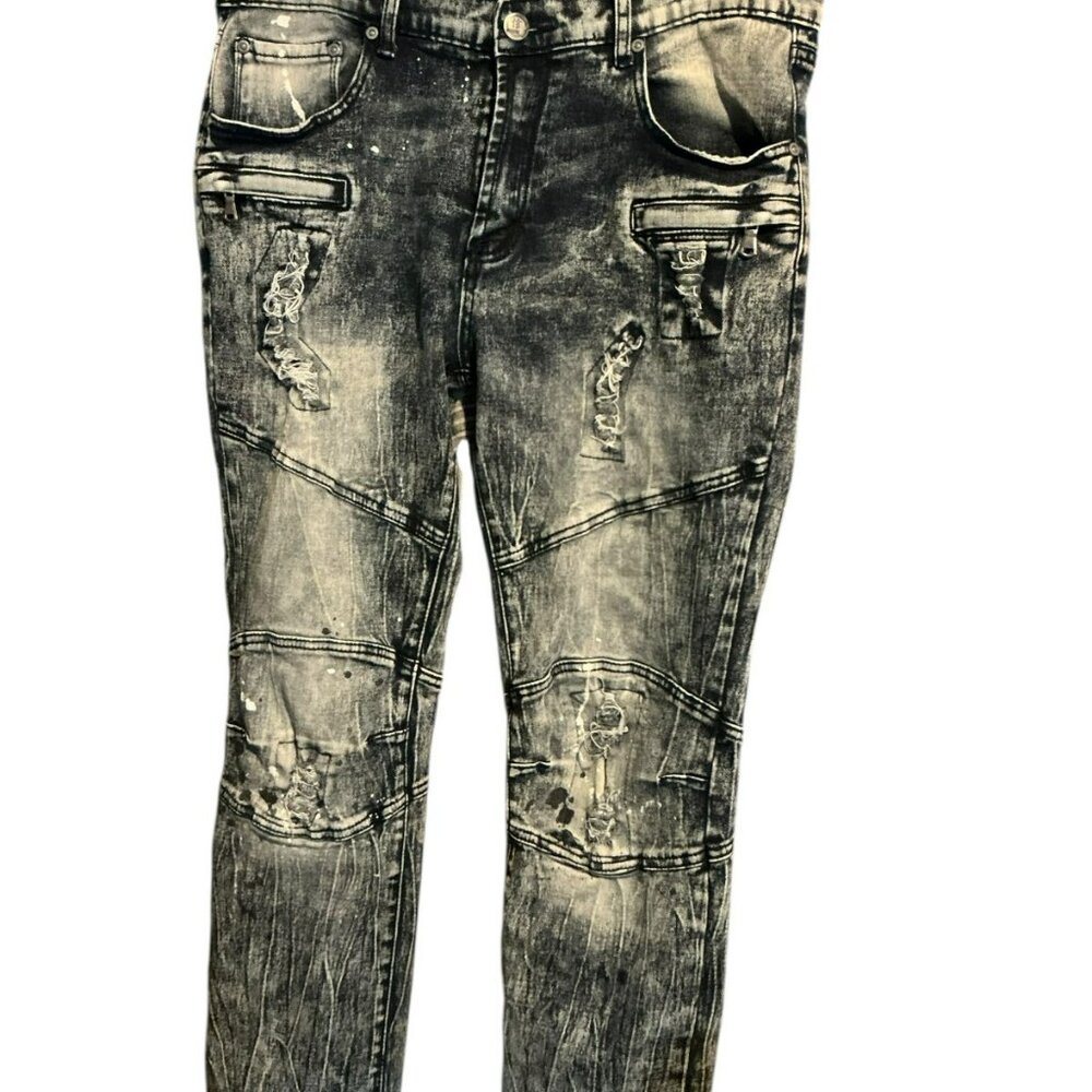 Preme Thrashed Size 36W 33 L Destroyed Painted Denim  Carpenter Jeans Faded